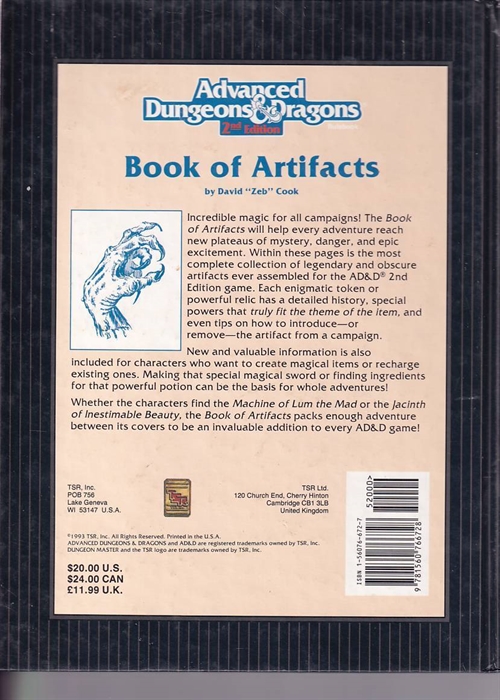 AD&D 2nd Edition Revised - Book of Artifacts (B Grade) (Used)